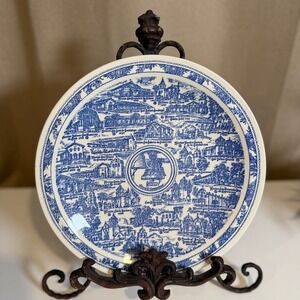 Vintage Vernon Kilns California Missions El Camino Real Blue Transferware Plate